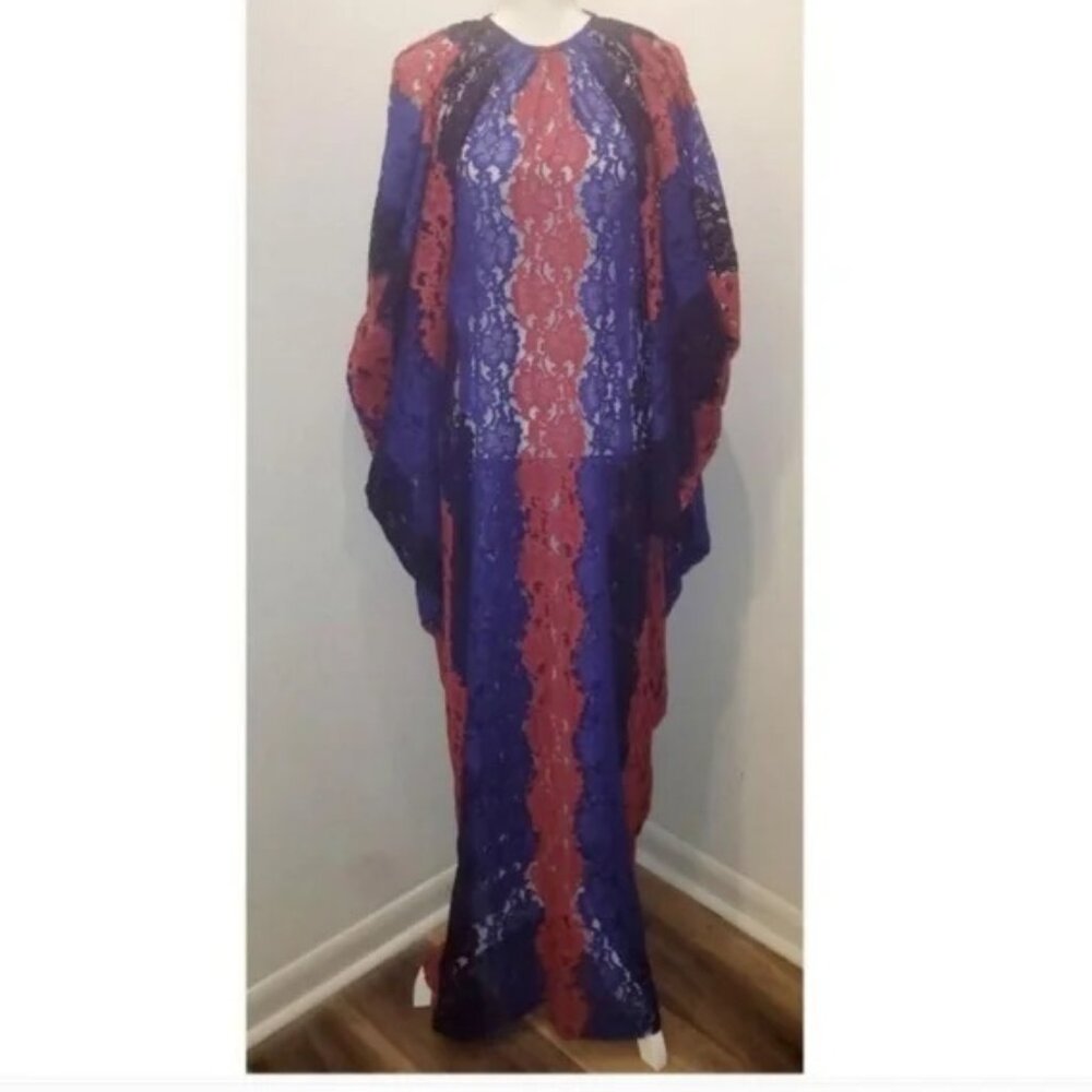 Red and Blue Lace Maxi Kaftan Dress